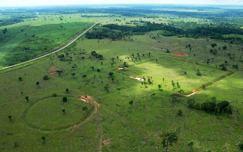 Imagem aérea do sítio geoglifo Fazenda Atlântica, no Acre. Foto: Secretaria de Comunicação do Estado do Acre